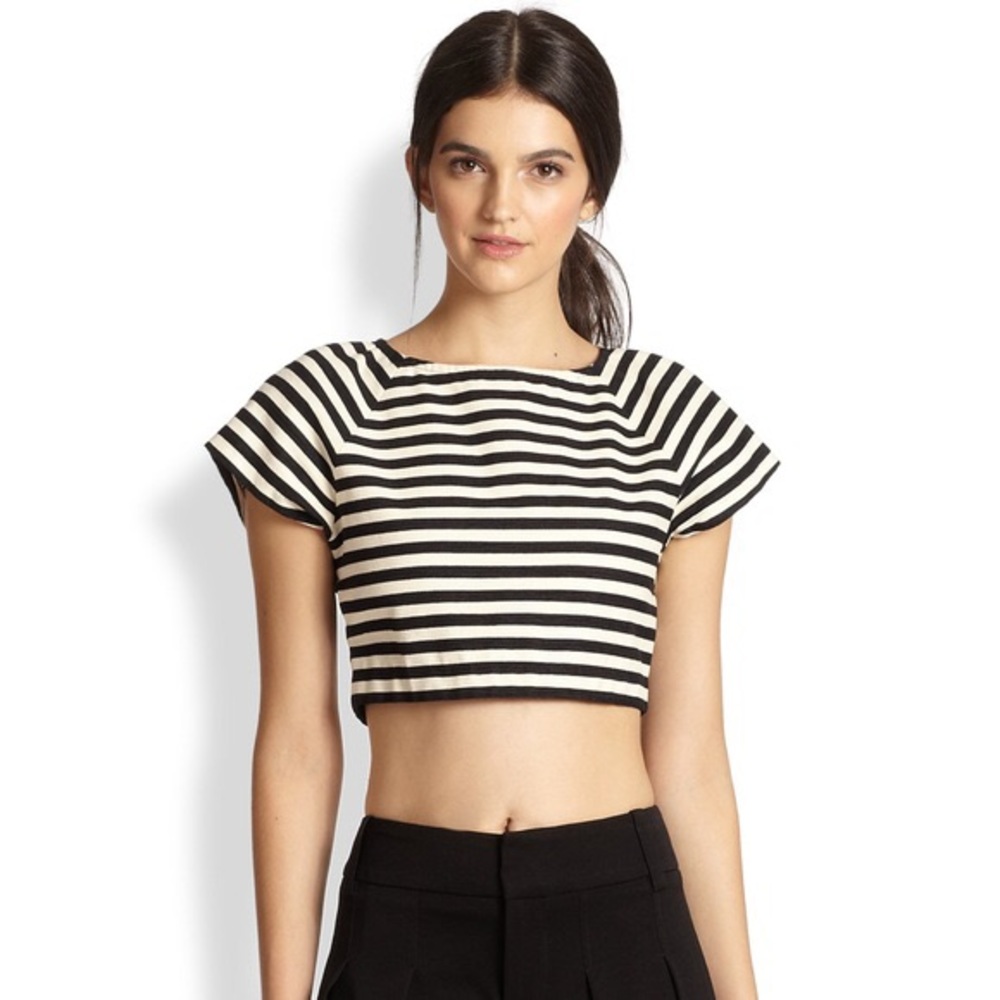 Alice Olivia Connelly Black White Crop Top S - Picture 4 of 9